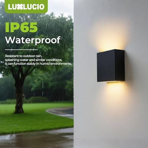 LUXLUCIO 2 Pack Black Up & Down LED Wall Lights - Waterproof Dimmable Modern Porch & Bedroom Fixture