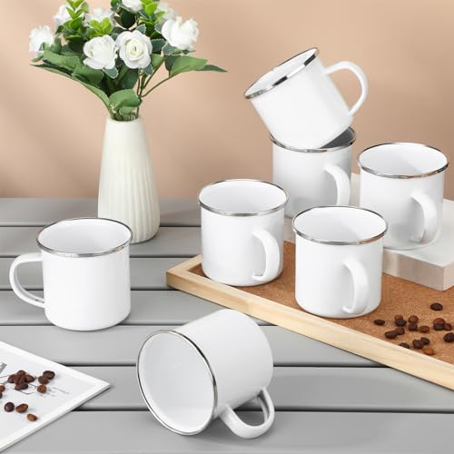 24 Pcs Enamel Camping Coffee Mug 12 oz White with Silver Rim - Durable & Lightweight