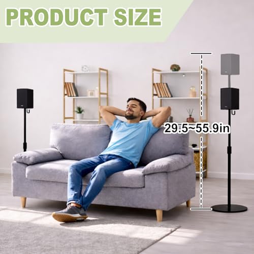 Adjustable Speaker Stands Pair for Surround Sound - 29.5 to 55.9 Inches, Supports 17 lbs