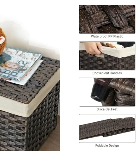 SONGMICS 160L Woven Storage Basket with Lid, Foldable, Brown