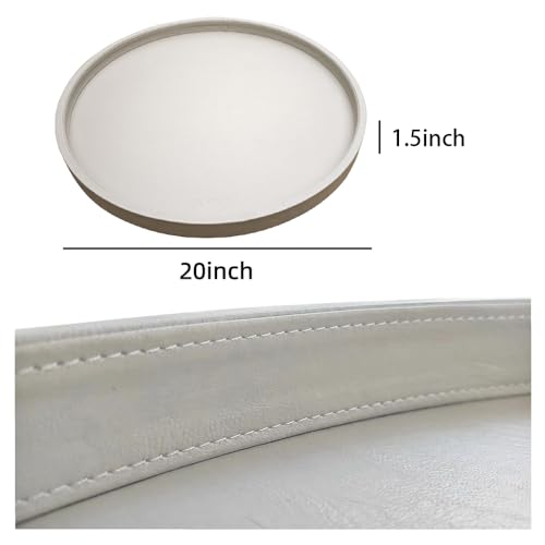 20 Inch Round Ottoman Tray - Faux Leather Large Serving for