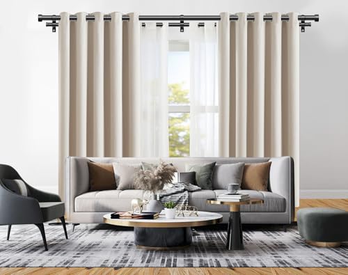 Double Curtain Rod Set 140-180 Inches Black - Telescoping Metal Drapery Rods with Finials
