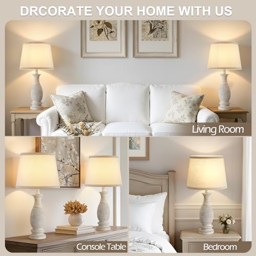 EJIAXIN 21.6-Inch Cream Resin Farmhouse Bedside Table Lamp Set of 2