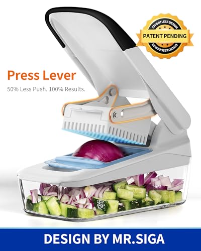 Vegetable Chopper with Container - Manual Onion Fruit Cutter, Rust-Resistant Blades