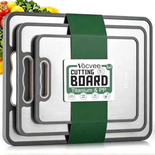 Set of 3 Double-Sided Titanium & Wheat Straw Cutting Boards - 15x10.4, 12x8.3, 17.4x12 Inches