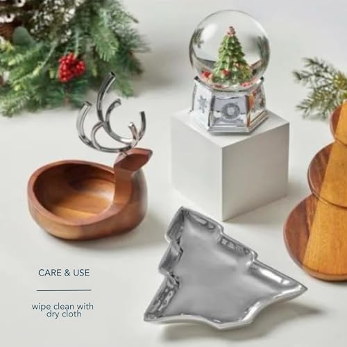 Nambe Reindeer Candy Dish - Holiday Figural Decor with Acacia Wood and Chrome Antlers