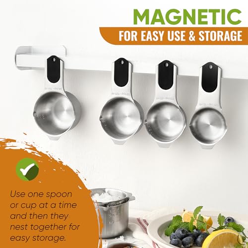 Magnetic Measuring Cups & Spoons Set of 15 - Black, Levelers Included