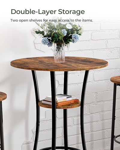 Round Bar Table 2-Tier High Top Pub Dining Table - Rustic Brown & Black - Variation 1