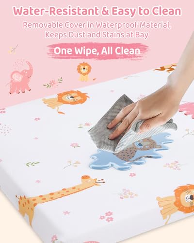 Pink Elephant Pack and Play Mattress - 38 x 26 Inch Portable Waterproof Mini Pad