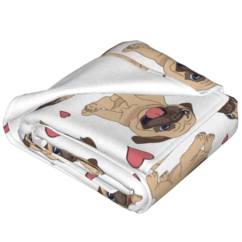 ZFYIPOK Fun Cartoon Pug 80x60 Inch Flannel Fleece Throw Blanket – Travel Cozy Plush