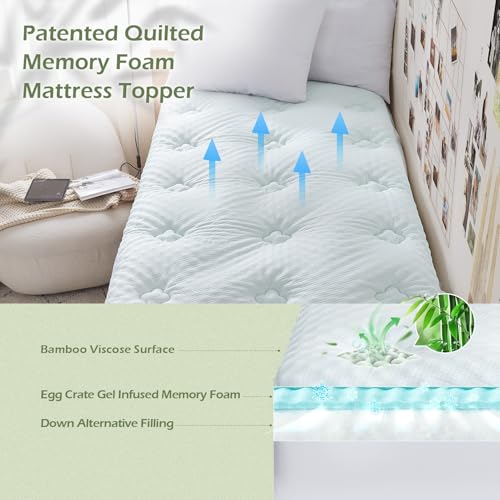 Hansleep White Twin XL Mattress Topper 1.5 Inch Memory Foam College Dorm