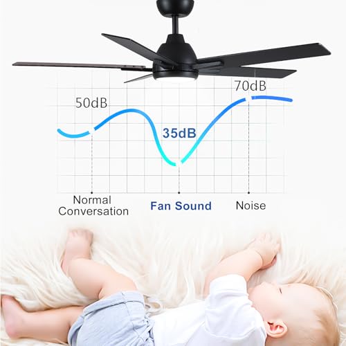 52 Inch Downrod Ceiling Fan with Light & Remote - Black, Reversible DC Motor, 3 Color Temps