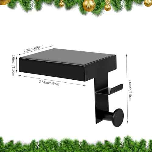 Christmas Stocking Holder, 3D Silver Metal Stocking Holder with Stocking Hangers for Mantle Fireplace Table Christmas Decoration (Black Stocking Holder(Round Hook))