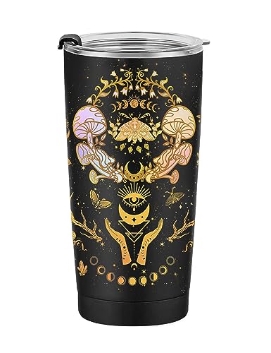 GOOMI Mushroom Tumbler 20oz Insulated Coffee Mug with Lid - Witchy Moon Sun Design