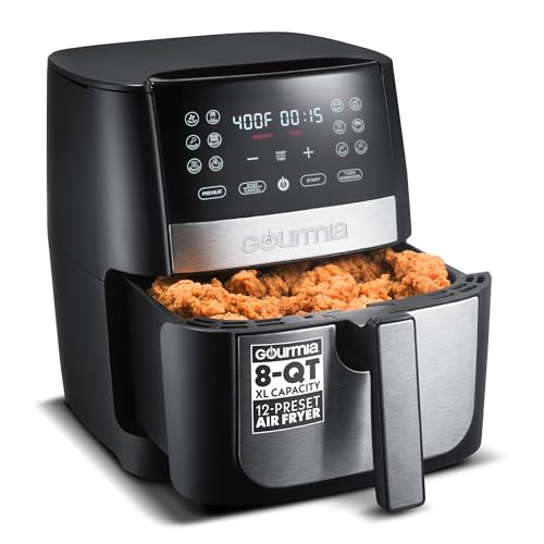 Gourmia 8 Qt Air Fryer with 12 Presets, Stainless Steel, Touchscreen