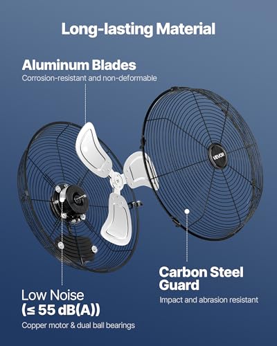 VEVOR 14 Inch Industrial Wall Mount Fan with 3 Speeds, Waterproof Outdoor Cooling