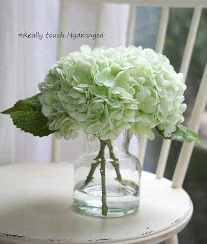 Real Touch Faux Hydrangeas in Vase - Light Green Artificial Flower Decor