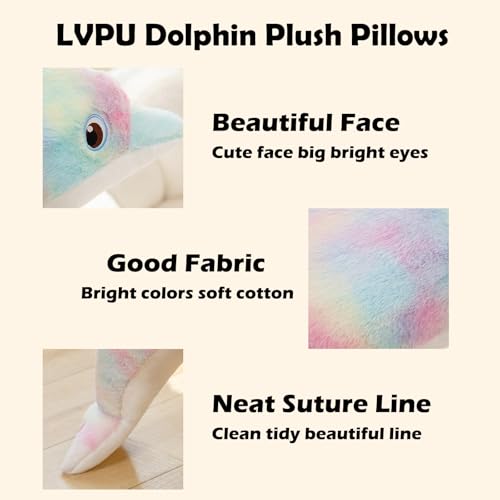 LVPU Pinkish Yellow Dolphin Stuffed Animal Plush Pillow 39 Inches