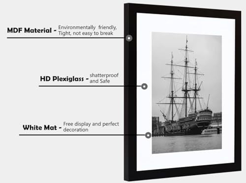 PEALSN 16x24 Picture Frame Set of 6, Display Poster 12 x 18 with Mat or 16 x 24 Without Mat for Wall Mounting Display, Photo Frames Collage for Wall Decor. Black