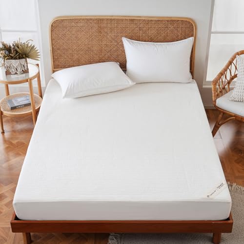 YOUR MOON Queen Wool Mattress Pad with Cotton Cover - Natural, Breathable, Temperature-Regulating