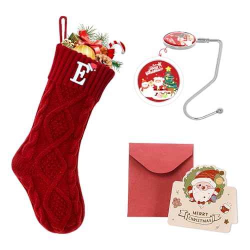 Ulico Christmas Stockings with Initials, 18¡¯¡¯ Large Embroidered Monogram Knit Christmas Stocking,Xmas Stocking for Kids, Holiday and Family Stocking for Fireplace or Party Decoration Red Letter E