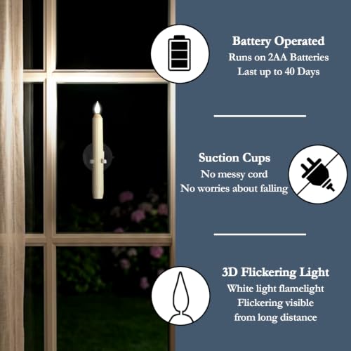 Homemory 6-Piece LED Window Candles with Sensor Dusk to Dawn, Flameless Taper Lights with Suction Cups, Battery Operated Christmas Decor