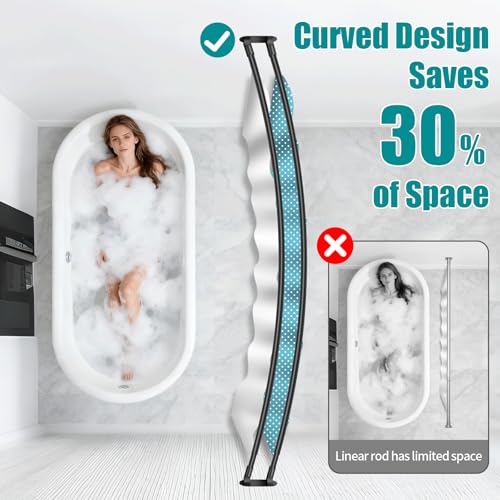 Anndason 42-72 Inch Black Double Curved Wall-Mounted Shower Curtain Rod - Adjustable Bathroom Space Saver