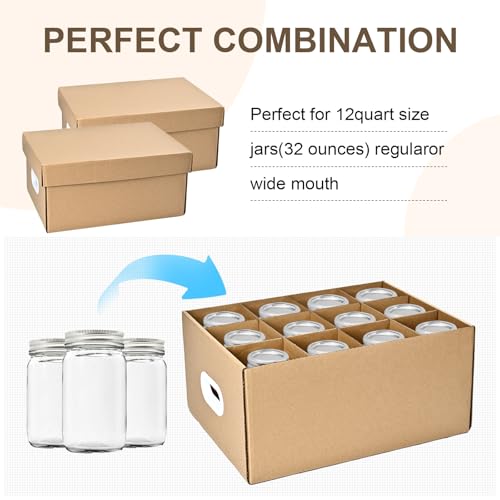 6 Pcs Mason Jar Storage Boxes for 32 oz Canning Jars, 12 Cells Each - Wide & Regular Mouth