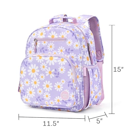 Kids Backpack for Girls Daisy Purple 15" Insulated Bookbag Kindergarten & Elementary School