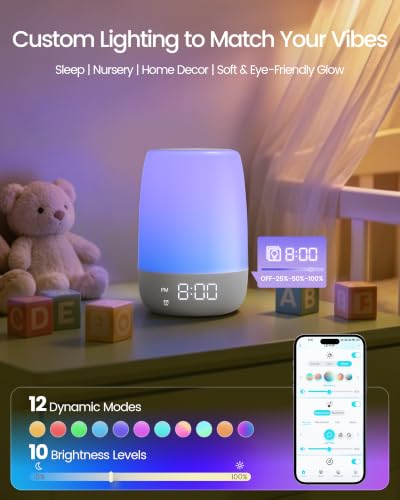 White Noise Sound Machine for Sleep with 45 Relaxing Sounds & Adjustable Light