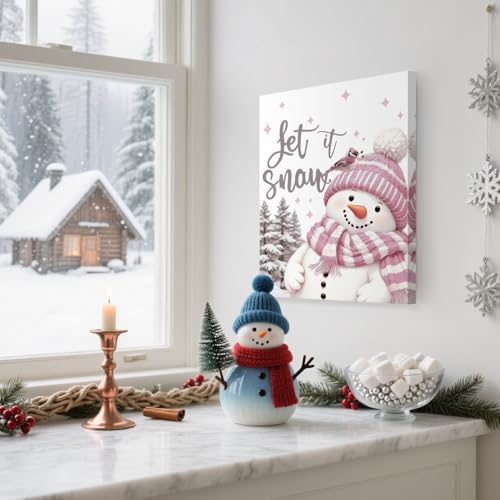 Let It Snow Pink Snowman Christmas Wall Art, 11x14 Framed LSd14 – APJYM