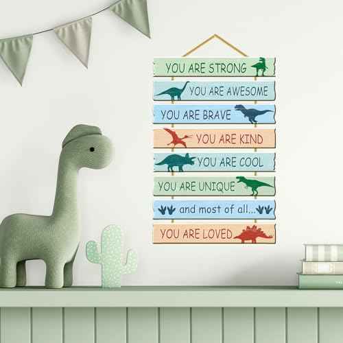 Rutiyoka Dinosaur Room Decor for Boys Bedroom Wall Dino Inspirational Art Kids Wood Decorations Little Boy Nursery Toddler Sign