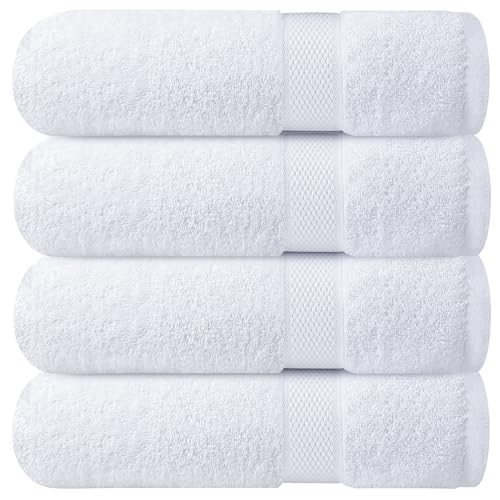 Infinitee Xclusives White Bath Towels 4-Pack - 100% Ring-Spun Cotton, Luxurious & Absorbent
