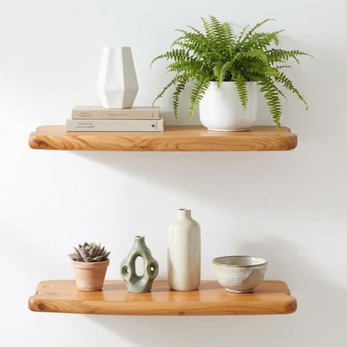 16-Inch Live Edge Cedar Floating Shelves Set of 2 - Natural Rustic Wall Storage