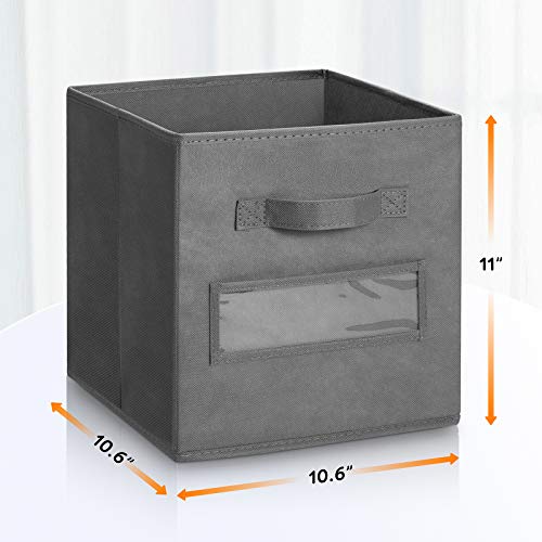 Gray 11-Inch Foldable Fabric Cube Storage Bins with Labels - Set of 10