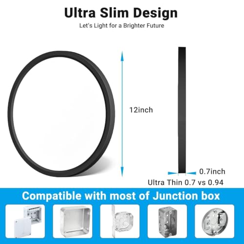Black 12-Inch LED Flush Mount Ceiling Light 5 Color Temperatures - 2 Pack