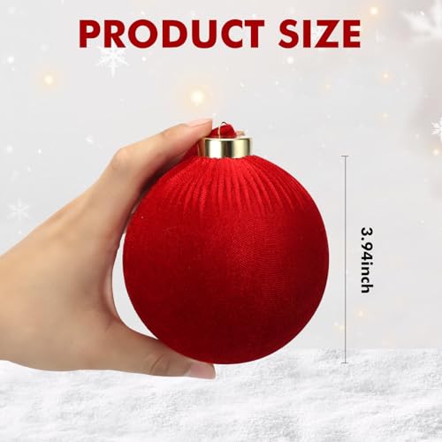 ZenNex 12-Pack Velvet Christmas Ornaments 4 Inch Red Flocked Shatterproof Holiday Decor