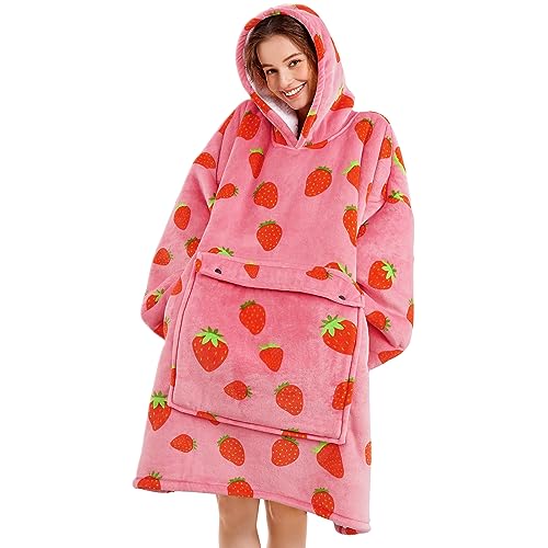 Narecte Cozy Oversized Wearable Blanket Hoodie for Adults - Strawberry