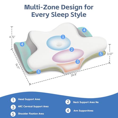 Missleep White Cervical Neck Pillow with 2 Heights & Ice Silk Cover - Ergonomic Memory Foam Support