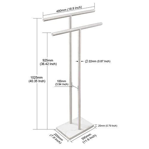 EADOT Brushed Nickel 40 Inch Double T-Shaped Standing Towel Rack with Marble Base