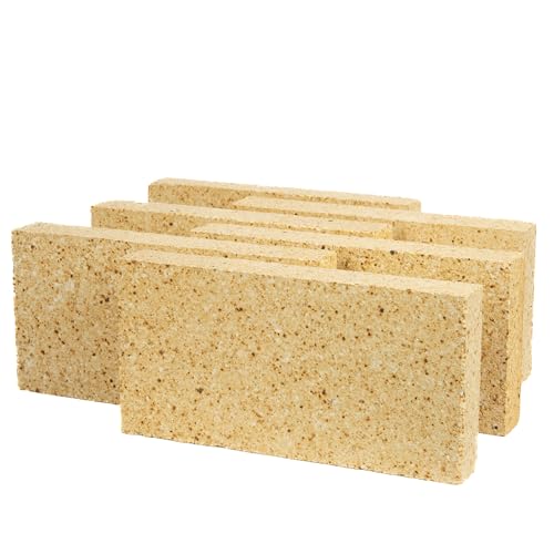 Rutland High-Temperature Fire Brick 9x4.5x1.25 Inch Tan 6-Pack - USA-Made Fire Clay for Fireplace & Pizza Oven
