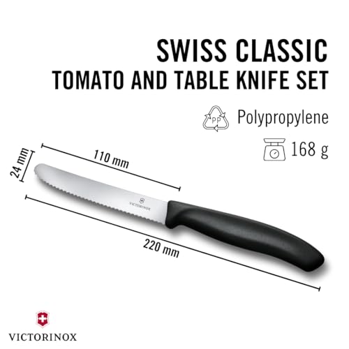 Victorinox Swiss Classic Tomato & Table Knife Set - 6 Pieces, Black Handle