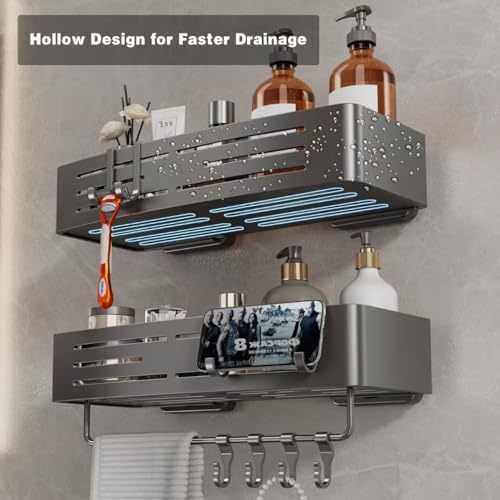 Suction Cup Shower Caddy Rectangle 3 Pack - No Drilling Bathroom Organizer with Towel Bar & Hooks
