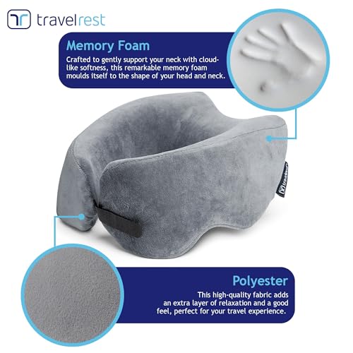 Travelrest Nest Memory Foam Neck Pillow - Grey Travel Support