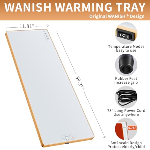 White 40x12 Inch Electric Warming Tray Tempered Glass Food Warmer