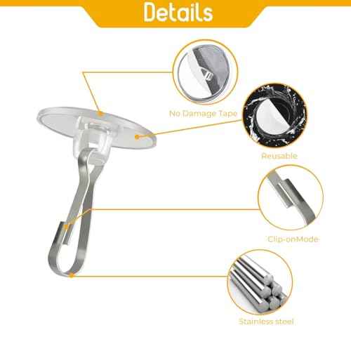 100Pack Self Adhesive Ceiling Hooks for Hanging, Small Clear Hooks Sticky Damage-Free No-Drill, Removable Wall Hanger for Festival Wedding Birthday Party Christmas Halloween Decorations