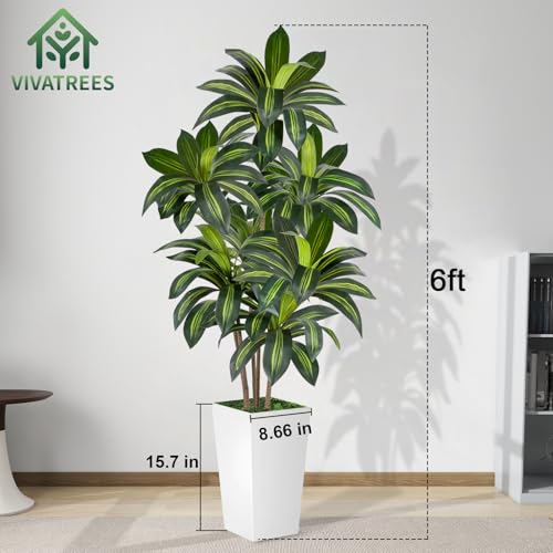 6FT Artificial Dracaena Tree with White Planter - Indoor & Outdoor Faux Tree