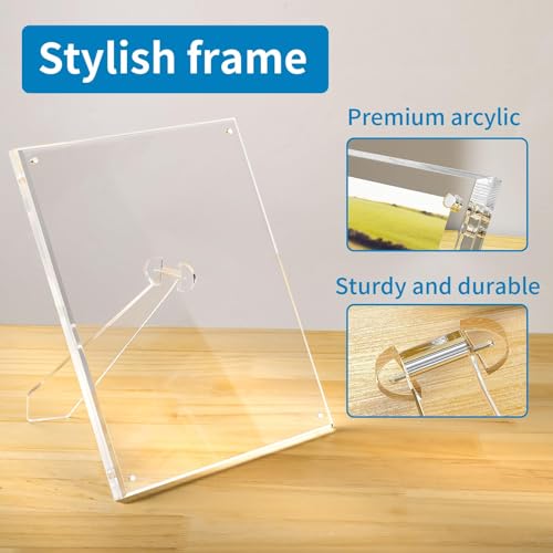 AITEE 5x7 Acrylic Picture Frame Set - Clear Lucite Photo Display with Stand