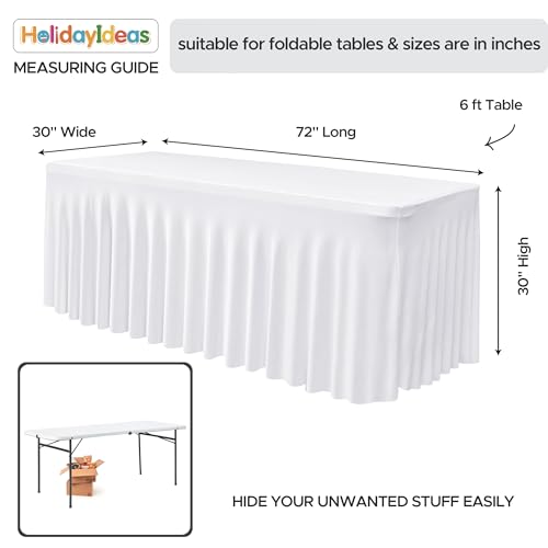 White Spandex Table Skirt for 6ft Rectangular Tables - 2 Pack - White / 30x72 Inch Variation