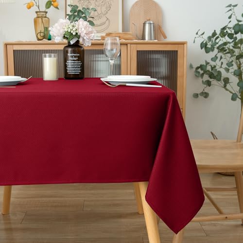 Biscaynebay Textured Fabric Round Tablecloths 60 Inches for Tables diameters from 28" to 48", White Table Cloth Water Resistant Small Circle Folding Table Covers for Dining Kitchen Wedding Parties